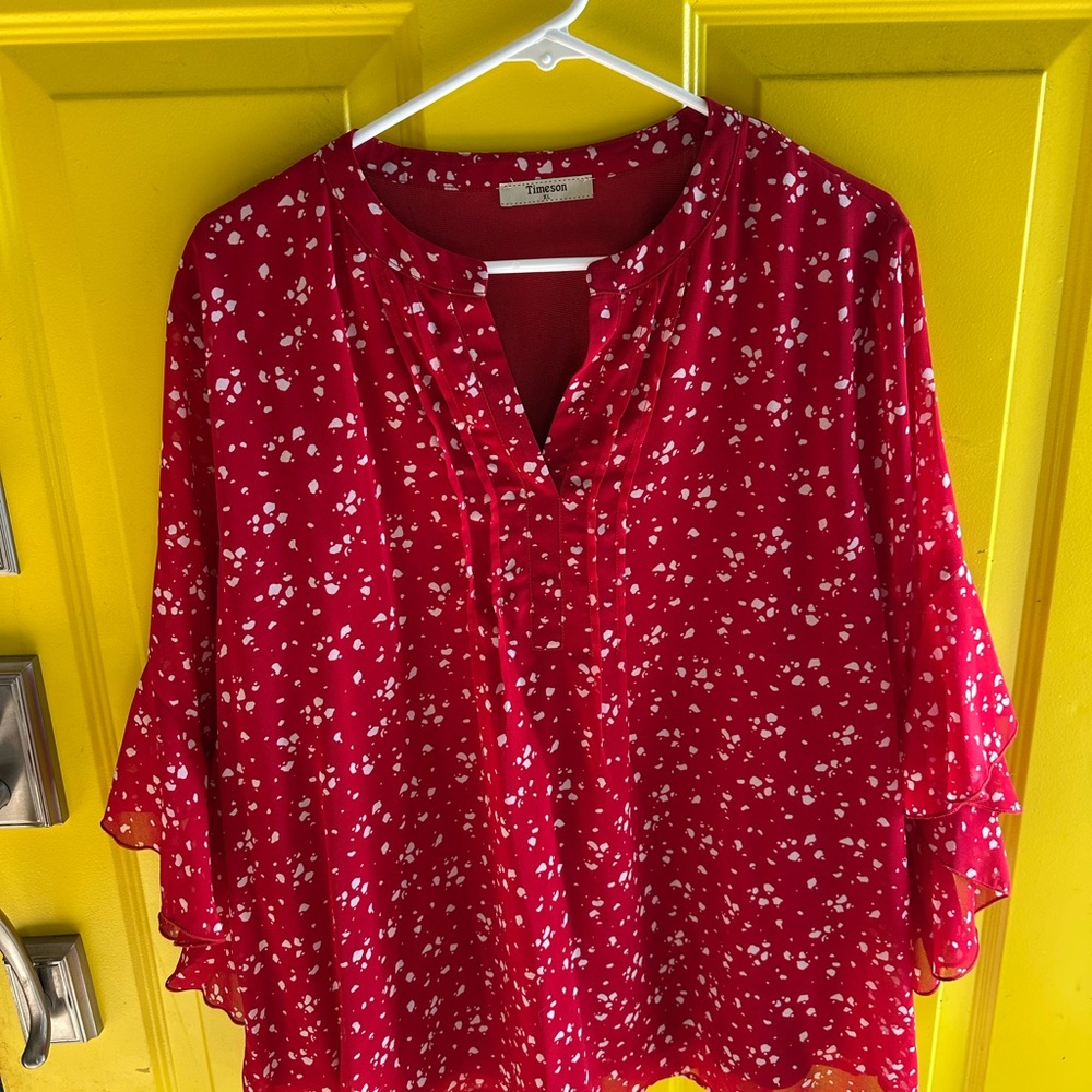 Elegant Red Floral Blouse